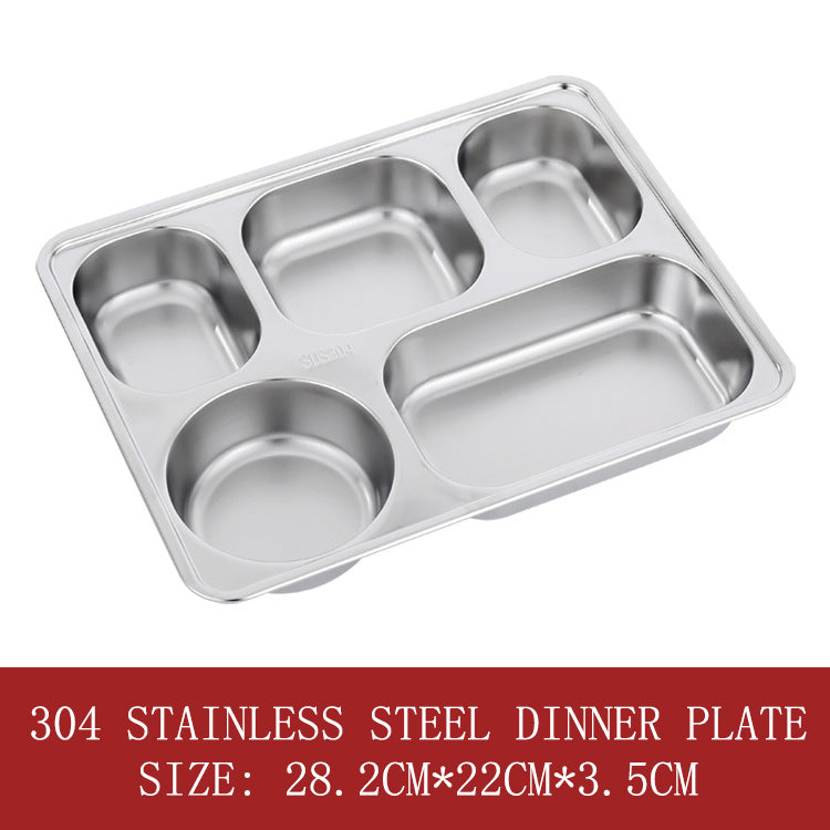 304 stainless steel shallow large five-grid dinner plate