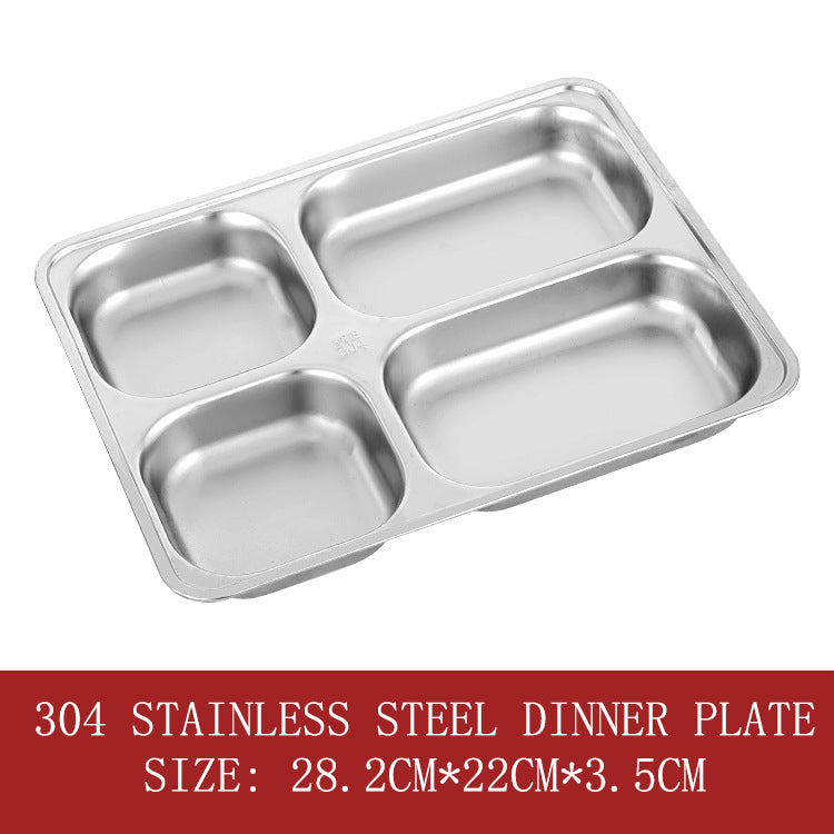 304 stainless steel shallow large four-grid dinner plate