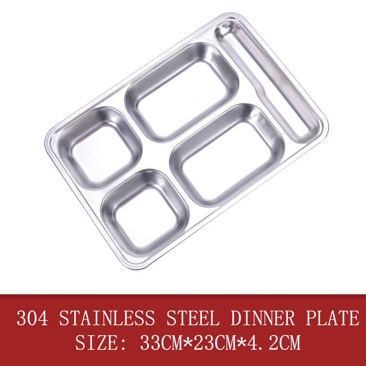 Extra large five-grid 304 stainless steel dinner plate